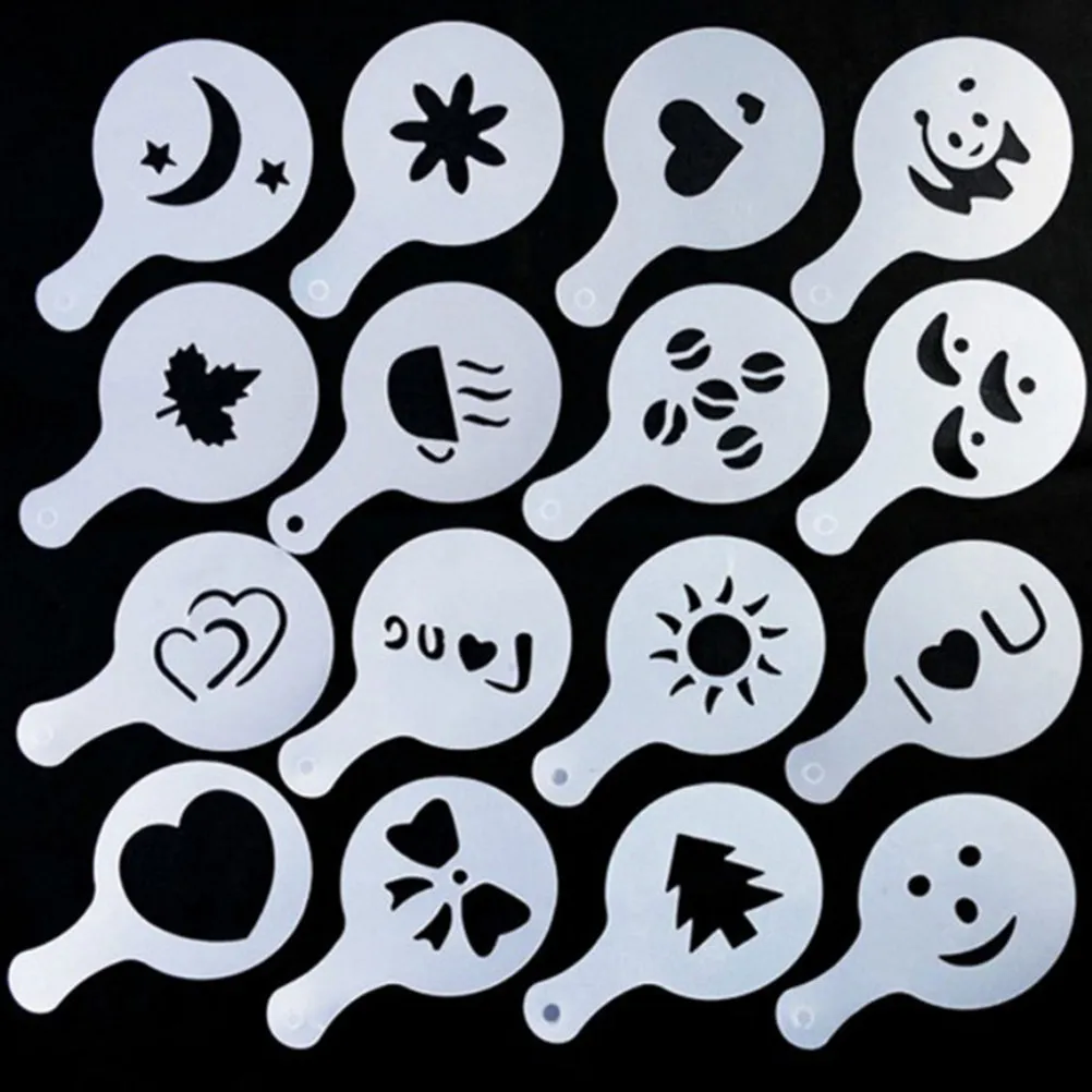 16Pcs Coffee Decorating Stencils Template for Art Work Professional Cappuccino Latte Foam Design Stencil Set Diverse