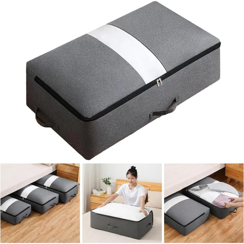 Underbed Storage Container Bags Foldable Sturdy Under Bed Clothes Storage Drawer Organizer Thick Fabric Blanket Shoe Storage Box