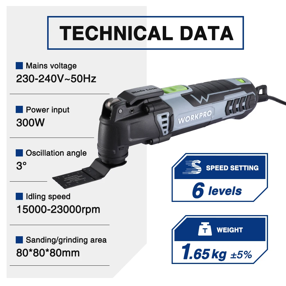 WORKPRO 300W Dao Động Nhìn Thấy Bộ Dụng Cụ Sửa Chữa Đa Năng Cho Gỗ Làm Việc Với Nhanh Chóng-Thay Đổi Lưỡi Dao 6 Biến Tốc Độ điện Nhìn Thấy