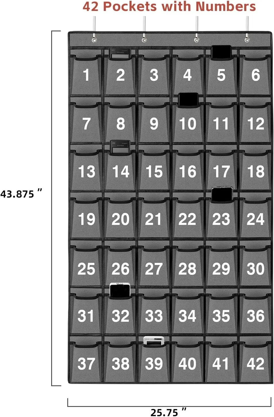 42 Pockets Numbered Classroom Pocket Chart for Cell Phones Hanging Pocket Chart Storage for Classroom Phone Calculator Holder