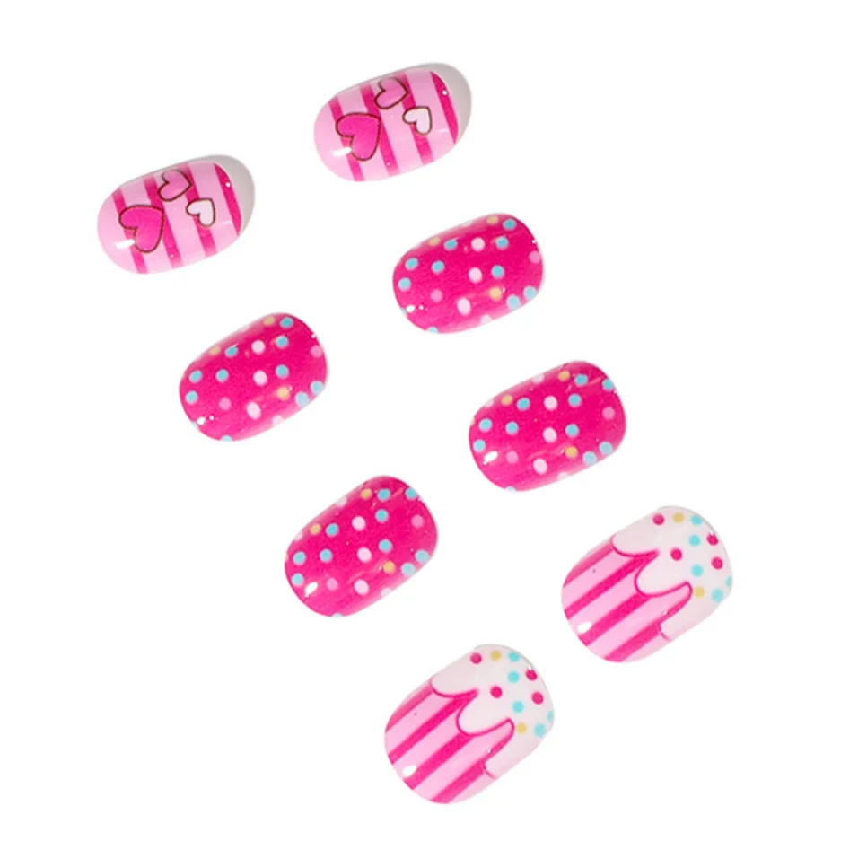 24Pcs Children Wearing Artificial Fake Nails Cute Cartoon Color Removable Acrylic Press on Nails No Glue Short False Nails Art