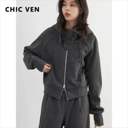 CHIC VEN Women Pant Sets Solid Loose Hooded Fleece Sweatshirt Female Jacket Wide Leg Sweatpants Set For Girl Autumn Winter 2024