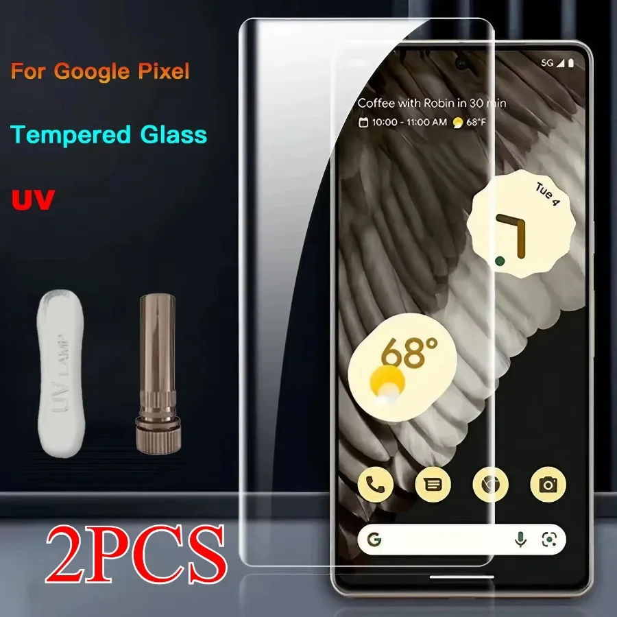 2PCS UV Gehärtetem Glas Für Google 7 6 Pro Volle Abdeckung Kleber Aushärtung Für Pixel 8Pro Screen Protector Für google 8 Pro 7 6 Pro