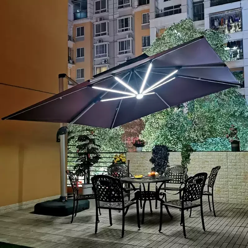 

Outdoor parasol with LED light Large villa courtyard Square umbrella Waterproof and sunscreen