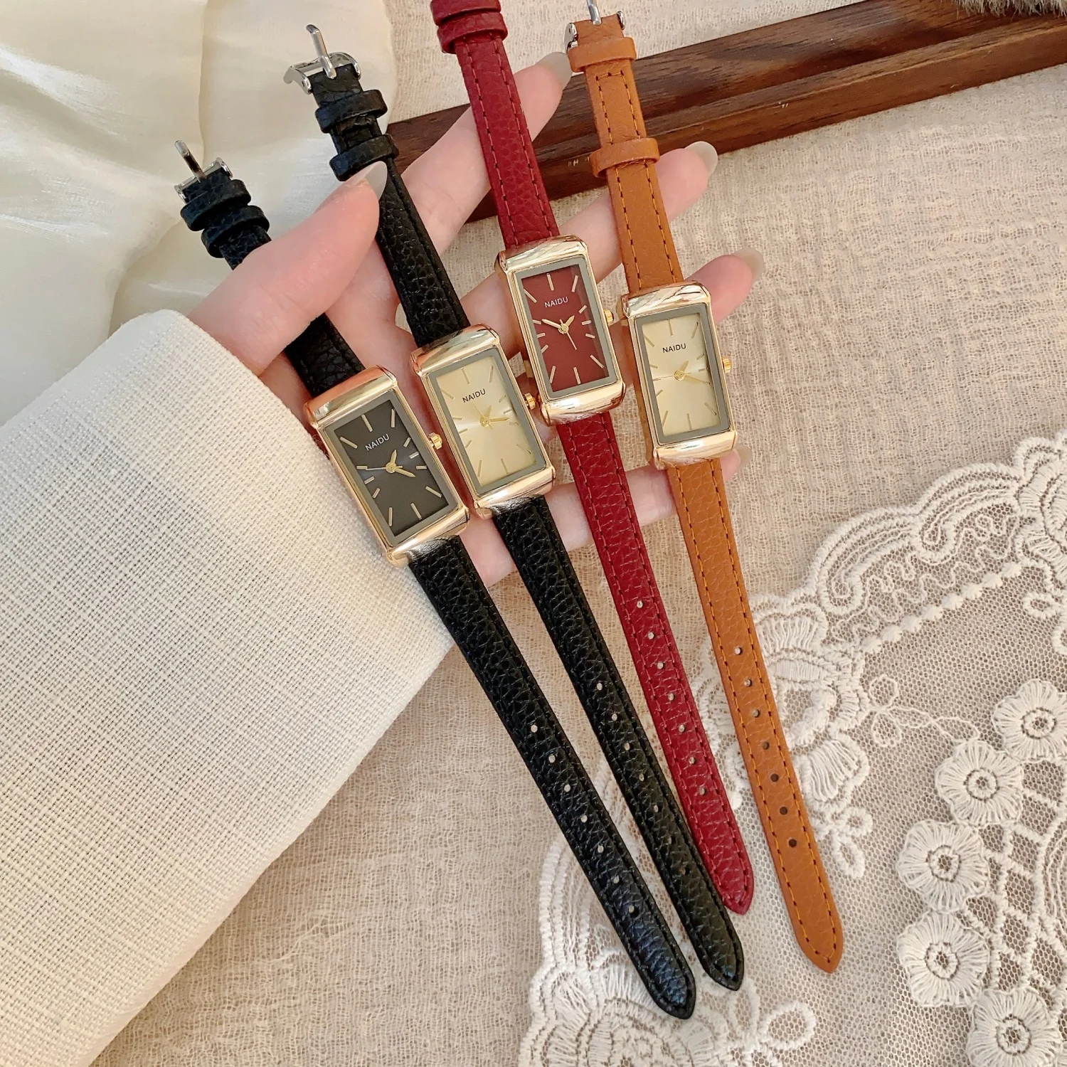 

Vintage Square Dial Women's Leather Strap Watch Casual Multi Color Quartz Wristwatch Original Ladies Business Watches Reloj
