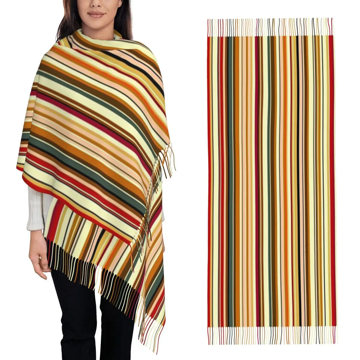 

Шарф с вертикальным и горизонтальным узором в диагональную полоску, шарфы с кисточками для женщин, шали и накидки, большая осенне-зимняя шаль