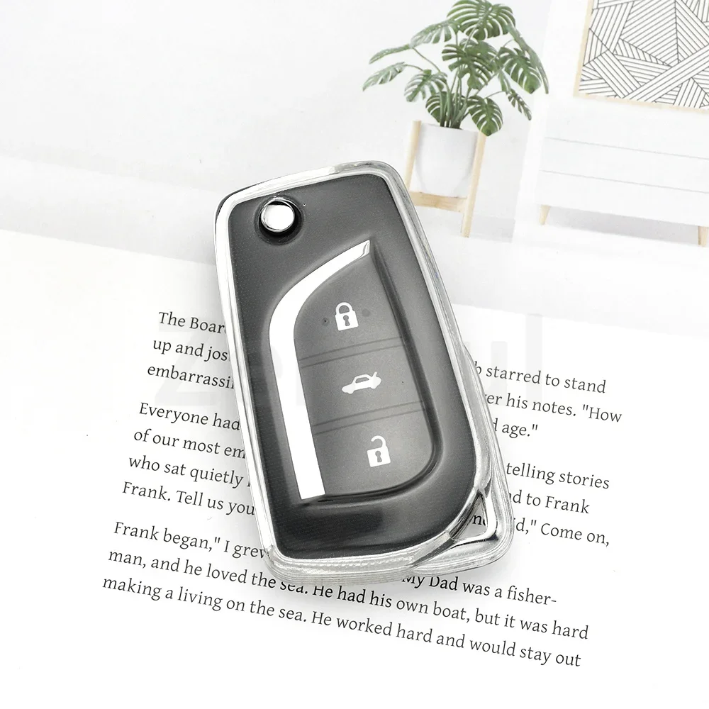 Black Transparent TPU Auto Shell Folding Key Cover for Toyota RAV4 Yaris Hilux Luxury Camry Corolla Car Keyless Fob Protector