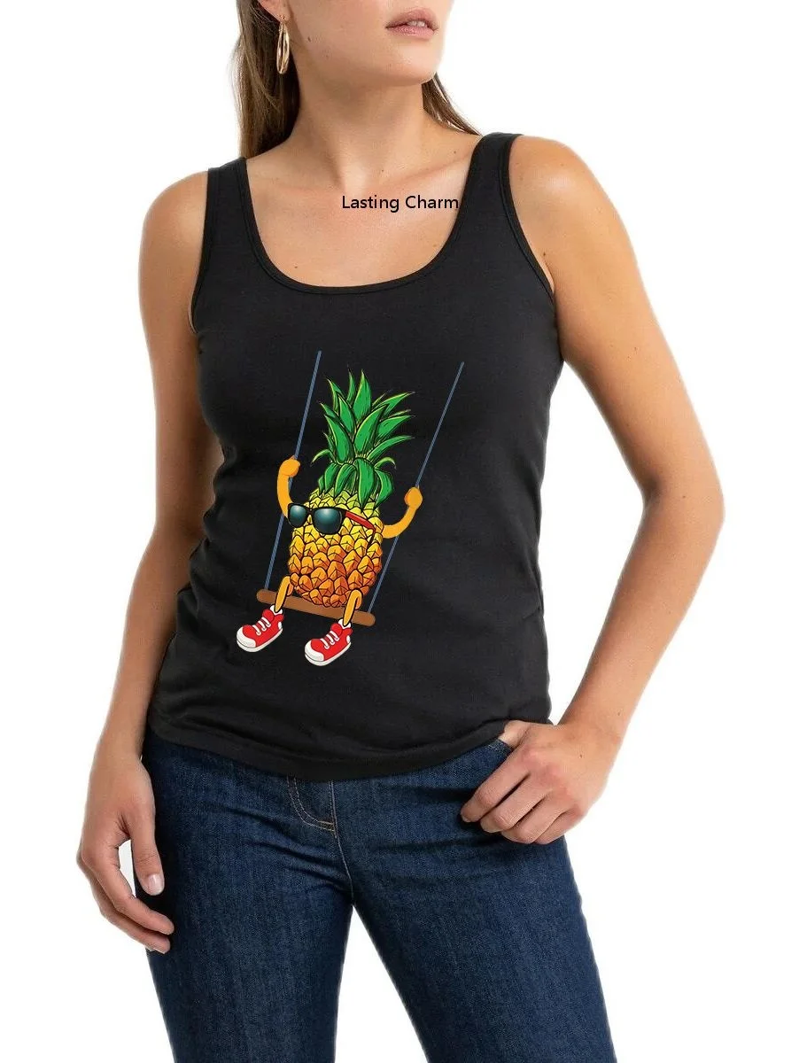 Funny Swinging Pineapple Swinger Tank Top Women Summer Graphic Vest Breathable Slim Yoga Sport Sleeveless Tops