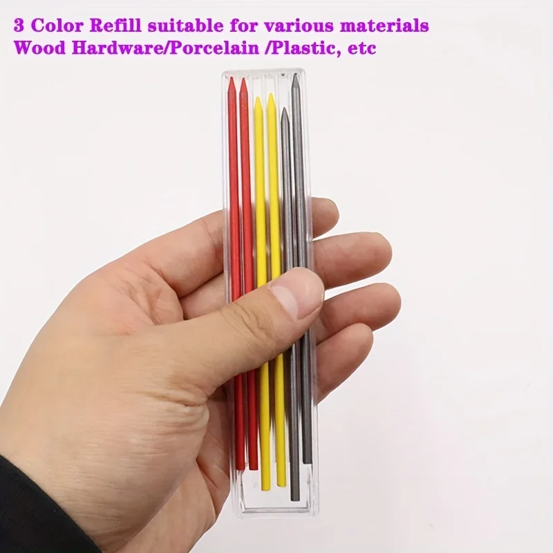 Solid Carpenter Pencil Woodworking Mechanical 3 Colors Refill Construction Marking Scriber Lead Built-in Sharpener
