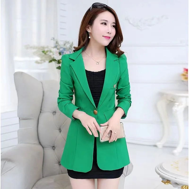 2024 New Spring Autumn Women Blazer Jacket Solid Single Button Mid Long Suit Slim Large Size Ladies Business Office Blazer Coat