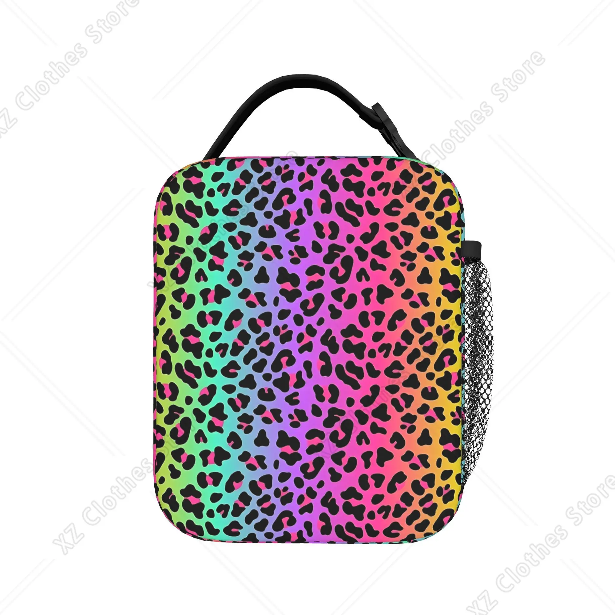 Neon Rainbow Leopard Print Lunch Bag  Travel Lunch Box For Men  Retro Graphic Tote Food Bags Oxford Convenient Cooler Bag