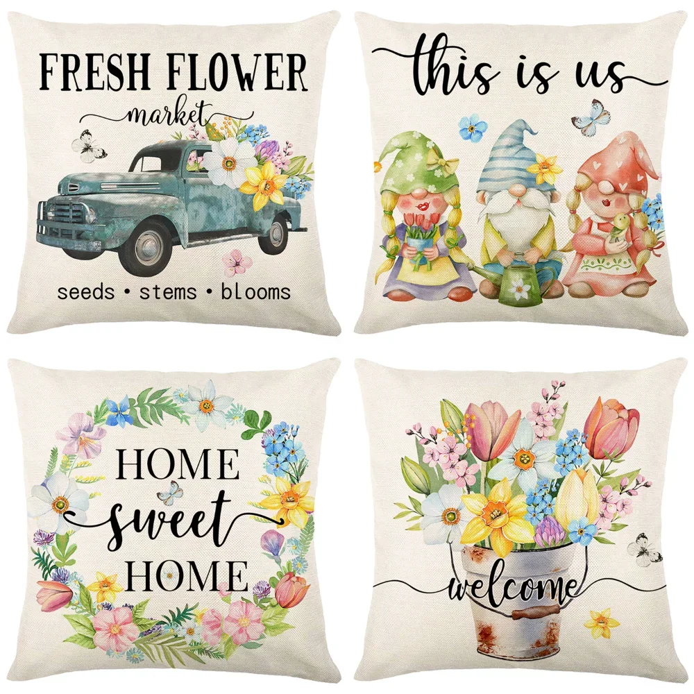 Cute Flower Fairy Printed Pillowcases Flowers Pillow Cover Spring Flower Market Decorative Pillow Case Home Decor Cushion Cover