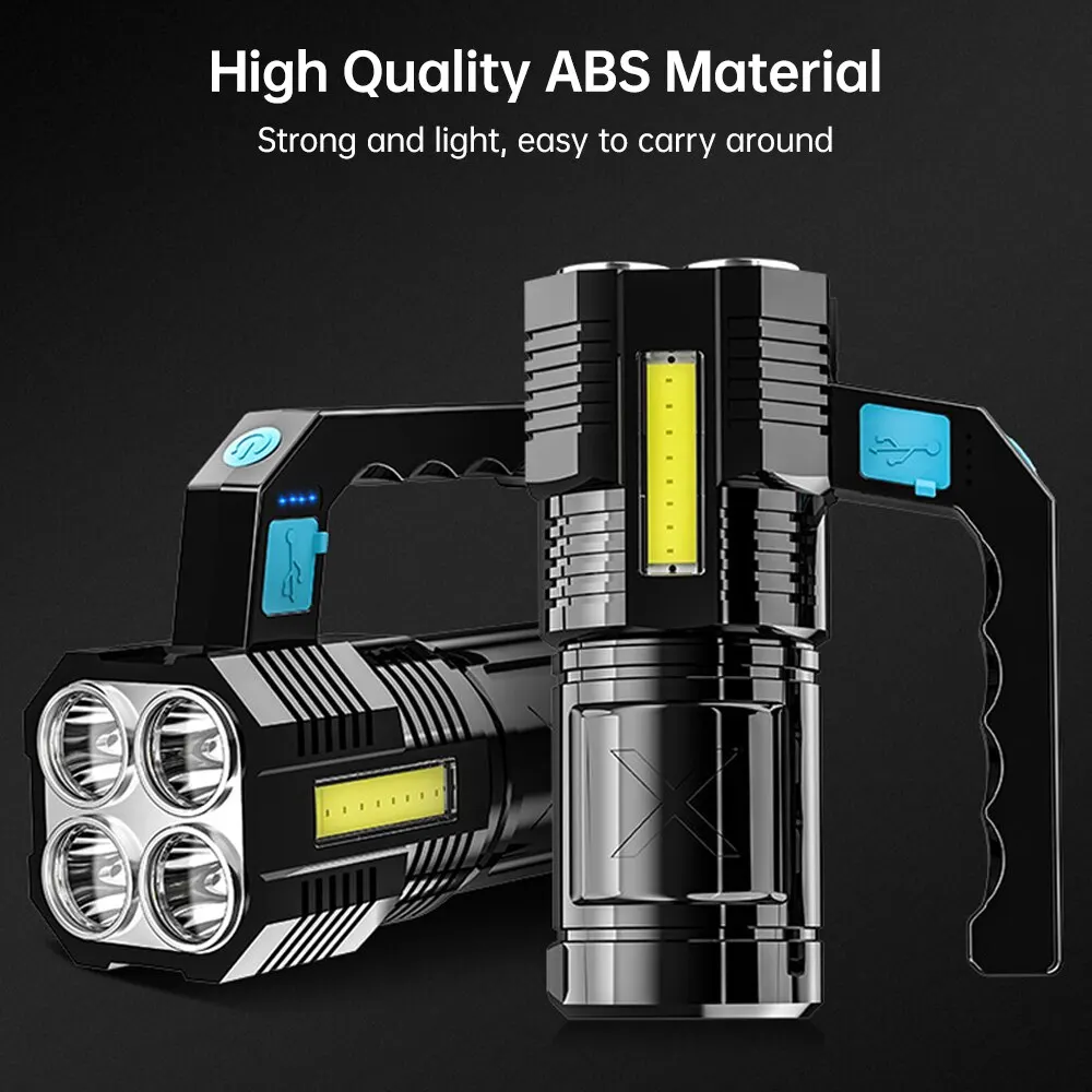 Powerful LED Flashlight Super Bright USB Rechargeable COB 4 LED Handheld Lantern Camping Portable Torch Light