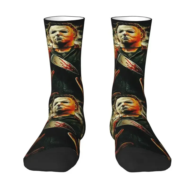 Michael Myers Killer Men's Crazy Crew Socks Hip Hop Kawaii Halloween Horror Movie Spring Summer Autumn Winter Dress Socks