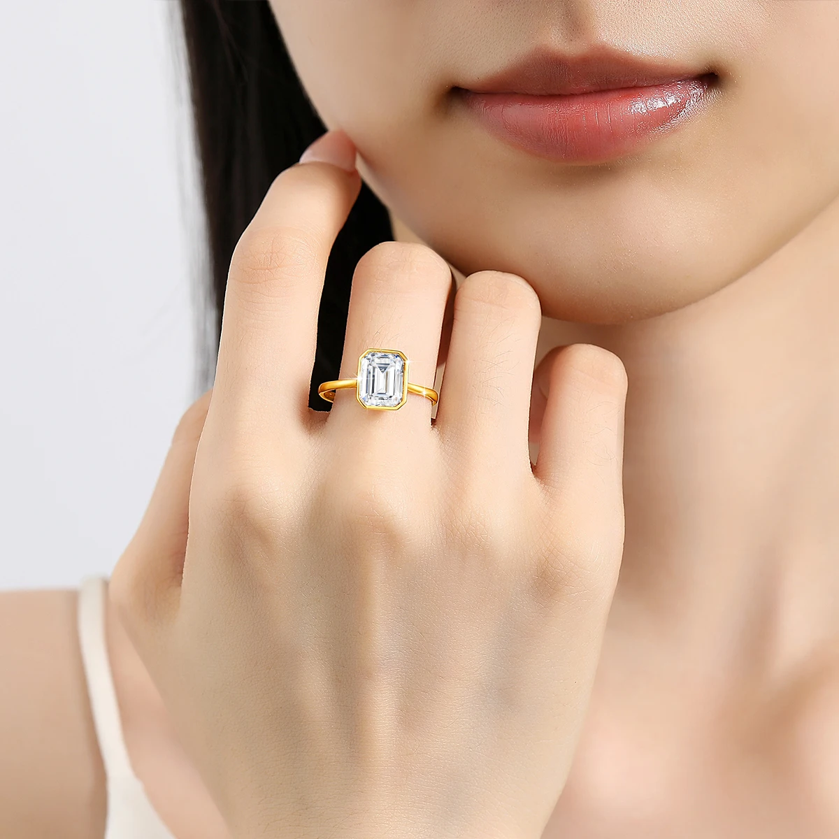 Emerald Cut Moissanite Ring 3CT for Women 14K Gold 100% Genuine Au585 Engagement Wedding Christmas Gifts Classsic
