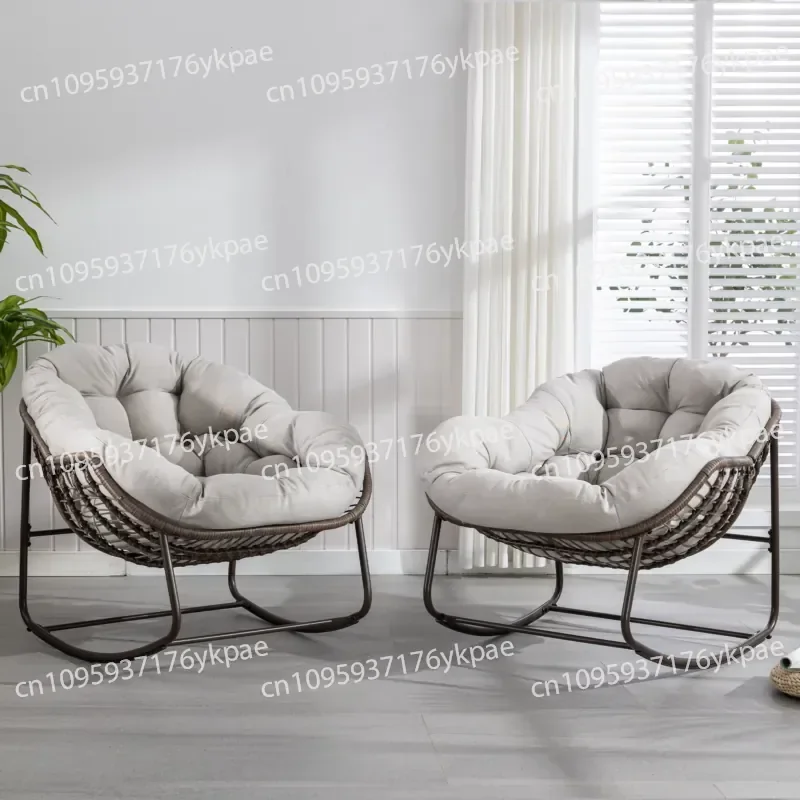 Modern Fabric Outdoor Rocking Chair with Cushion, Foldable Lounge Chair for Patios and Gardens