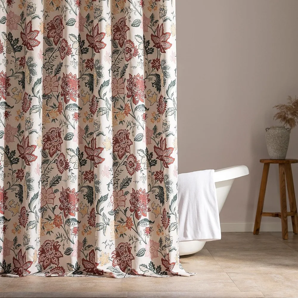 Waterproof Red Blossom Shower Curtain Farmhouse Bath Decor Floral Bathtub Curtain 72x72 Inches Fabric Bathroom Set Vintage