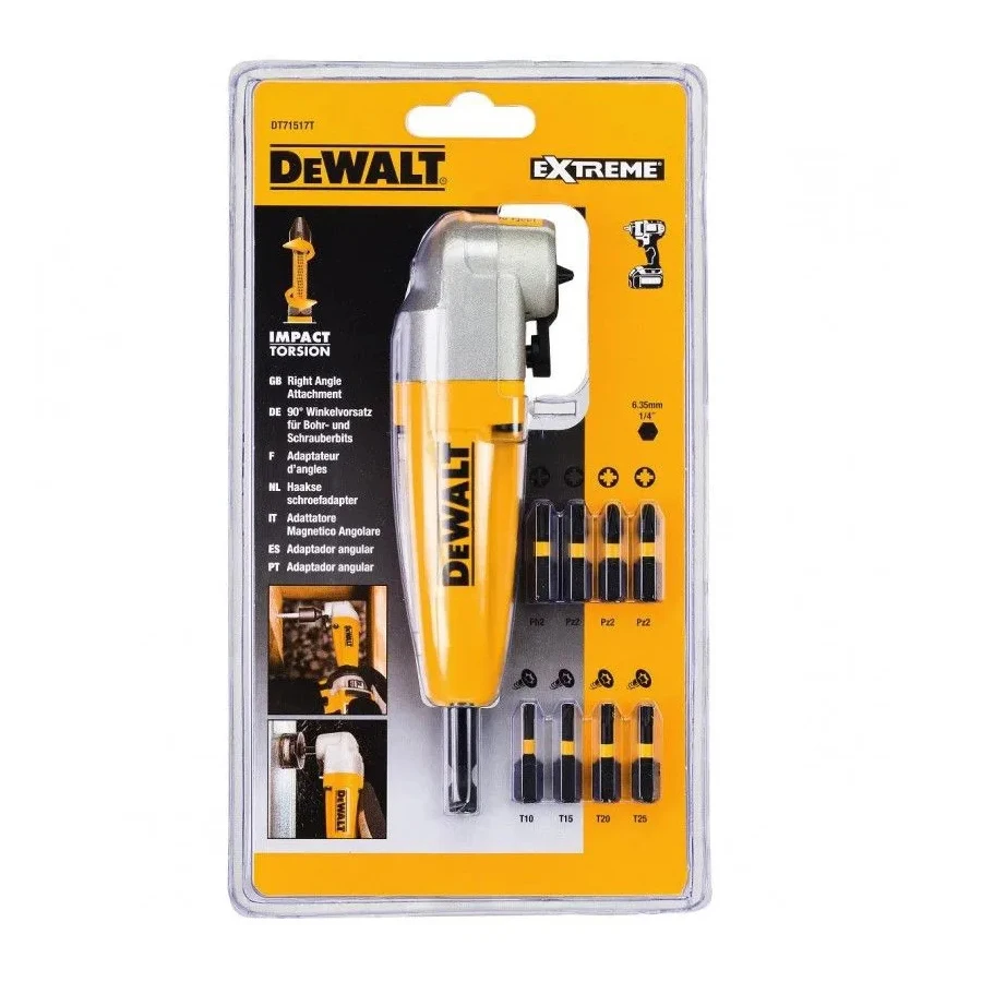 DEWALT 10 in 1 Right Angle Drill Adapter with Bit Set PH/PZ/TORX 150mm Impact Ready Hex Bit Holder DT71517T-QZ