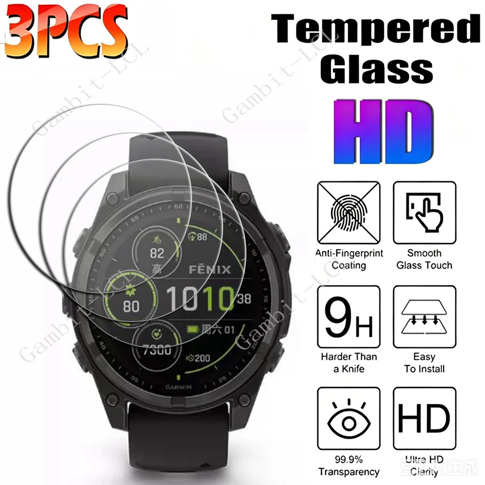 3 قطع من الزجاج المقوى عالي الدقة 9H لساعة Garmin Fenix 8 و 9، مقاس 43 مم و 47 مم و 51 مم، لحماية شاشة Fenix8 و Fenix9 Pro و Fenix8Pro و Fenix9Pro.