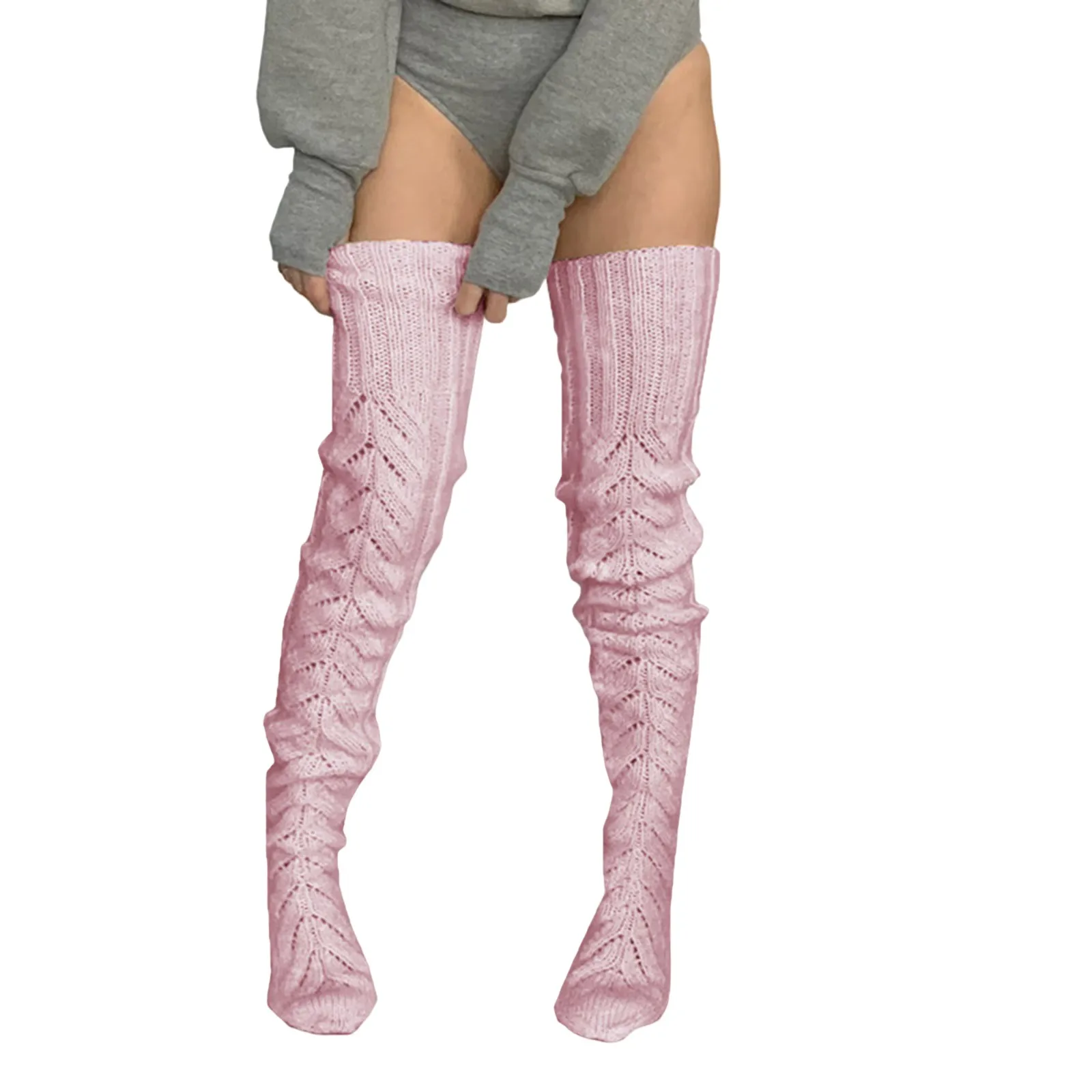 Sexy Knitted Long Socks Womens Fleece Thick Warm Knee Erotic Tight High Socks Lingeries Solid Color Aesthetics Knee Stockings