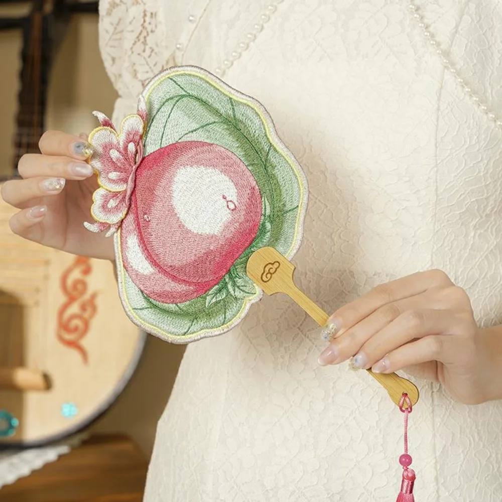 

Hanfu Handheld Embroidered Round Fan with Pendant Floral Shaped Chinese Style Fan Butterfly Lotus Group Fan Home Decor