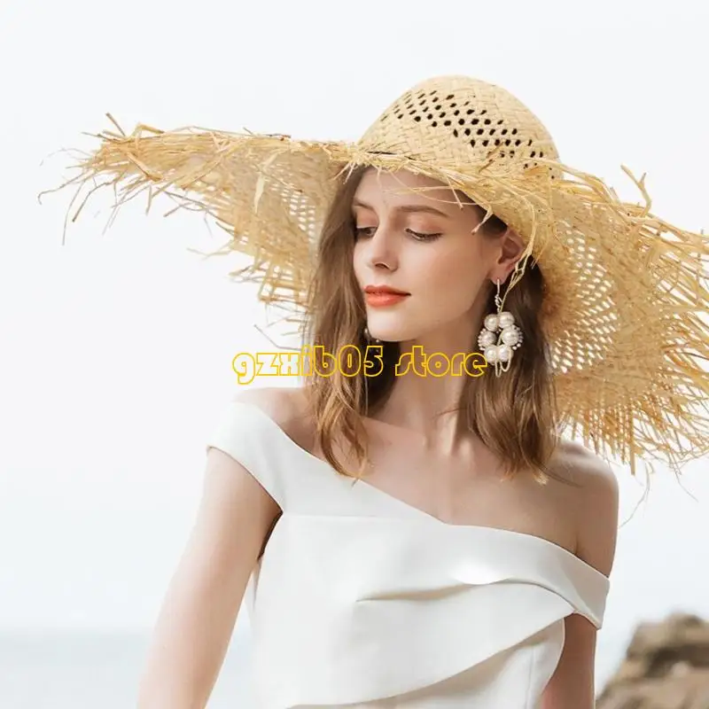 

C9GE Wide Border Sun Hat Fashionable Women Outdoor Sun Hat Breathable Straw Hat for Garden Parties and Outfits