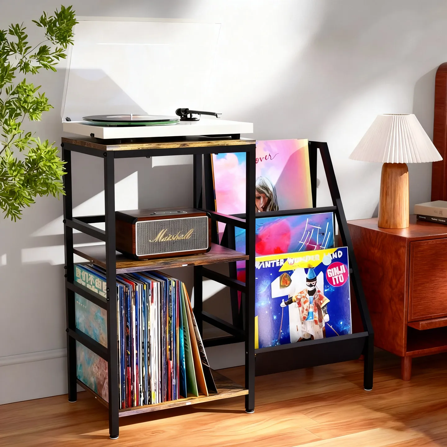 

3-Tier Vinyl Record Rack Multifunctional LP Storage Holder Premium Album Display Organizer for Home Retro Music Room Storage