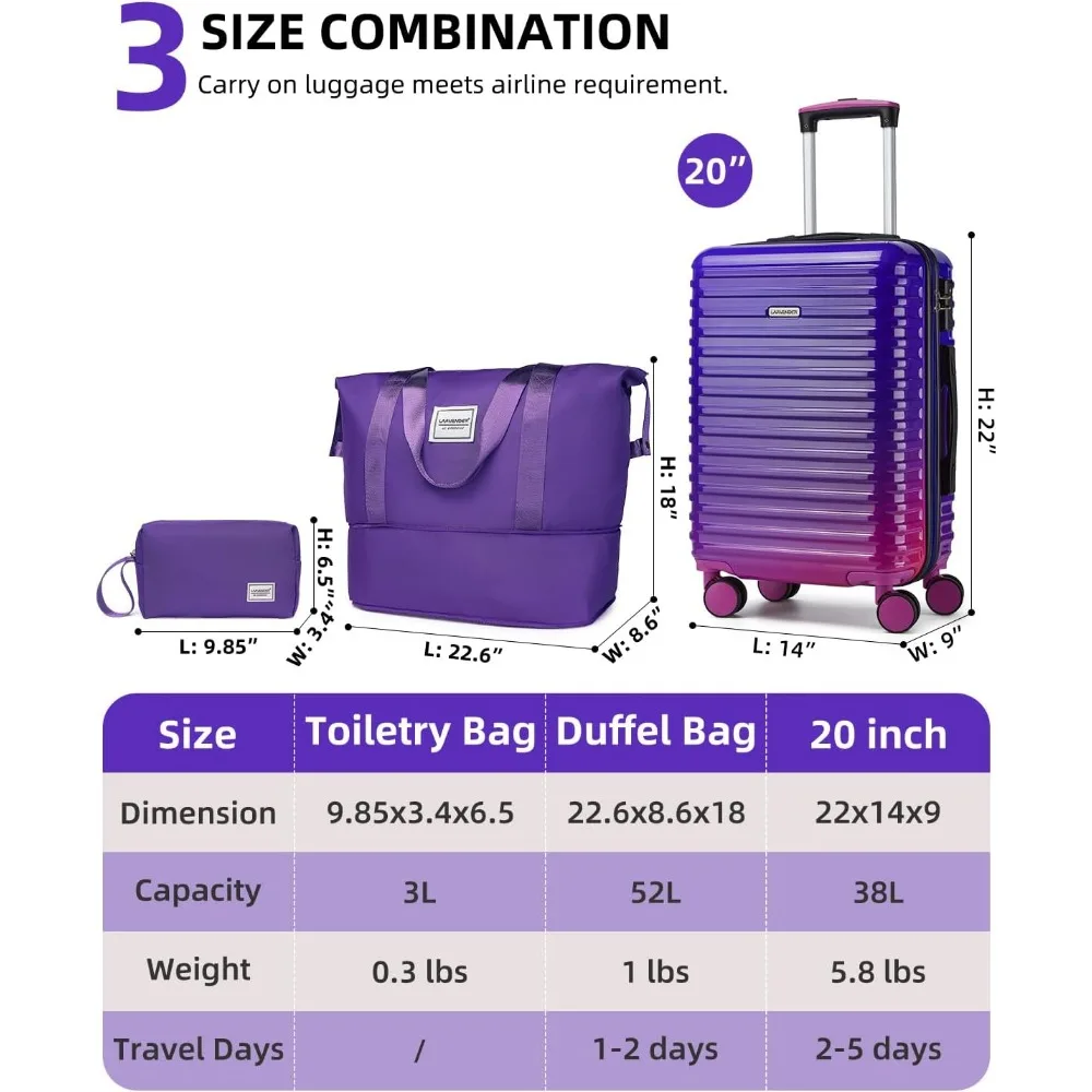Airline Approved Expandable 20 Inch Hardside Suitcase with Wheels, TSA Lock, PC+ABS Lightweight Luggage for Travel