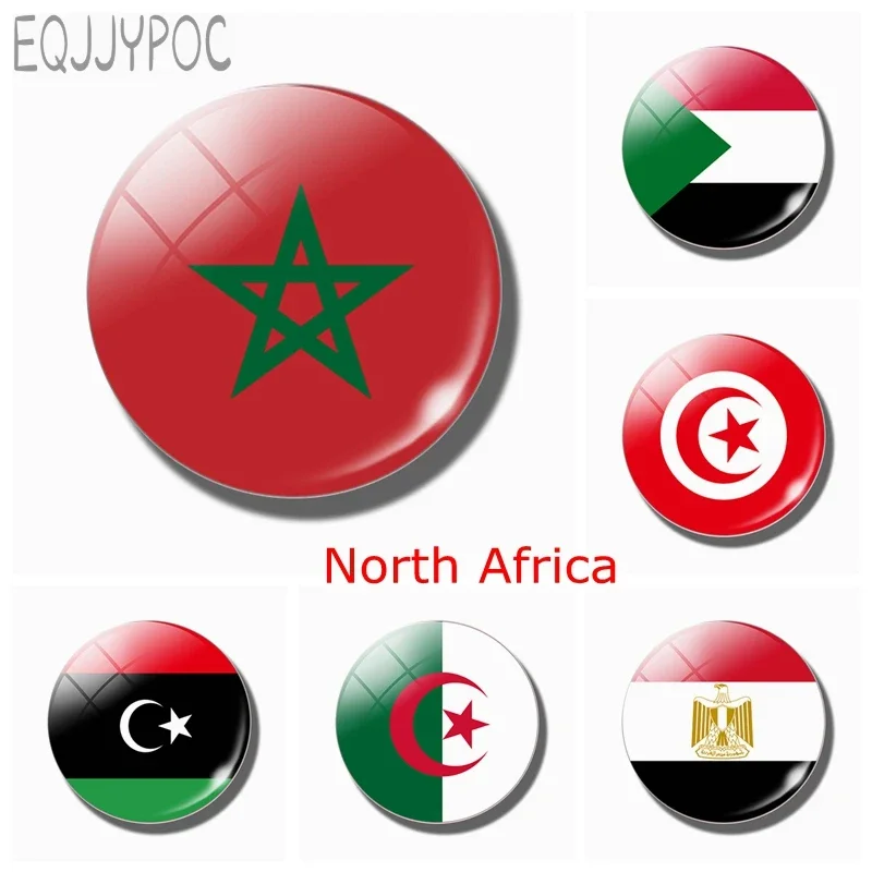 Morocco Flag 30MM Fridge Magnet North Africa Egypt Sudan Libya Tunisia Algeria Glass Magnetic Stickers Holder Refrigerator Decor