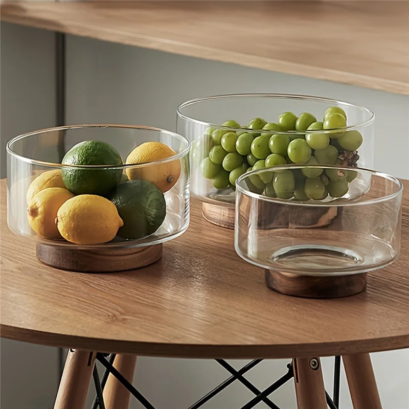 ABDJ-cuenco de fruta de vidrio, Base de madera para aperitivos, palomitas de maíz, nueces, cuencos de almacenamiento, ensaladera creativa, contenedor de aperitivos para el hogar de Navidad