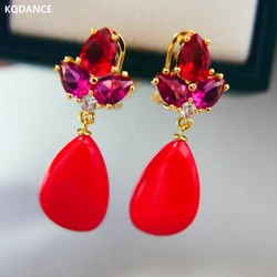 KQDANCE Hand Craft Women Zircon Stone Blue Red Turquoise Geometric Drop Earrings with 925 Silver Needle Gold Plated Jewelry New