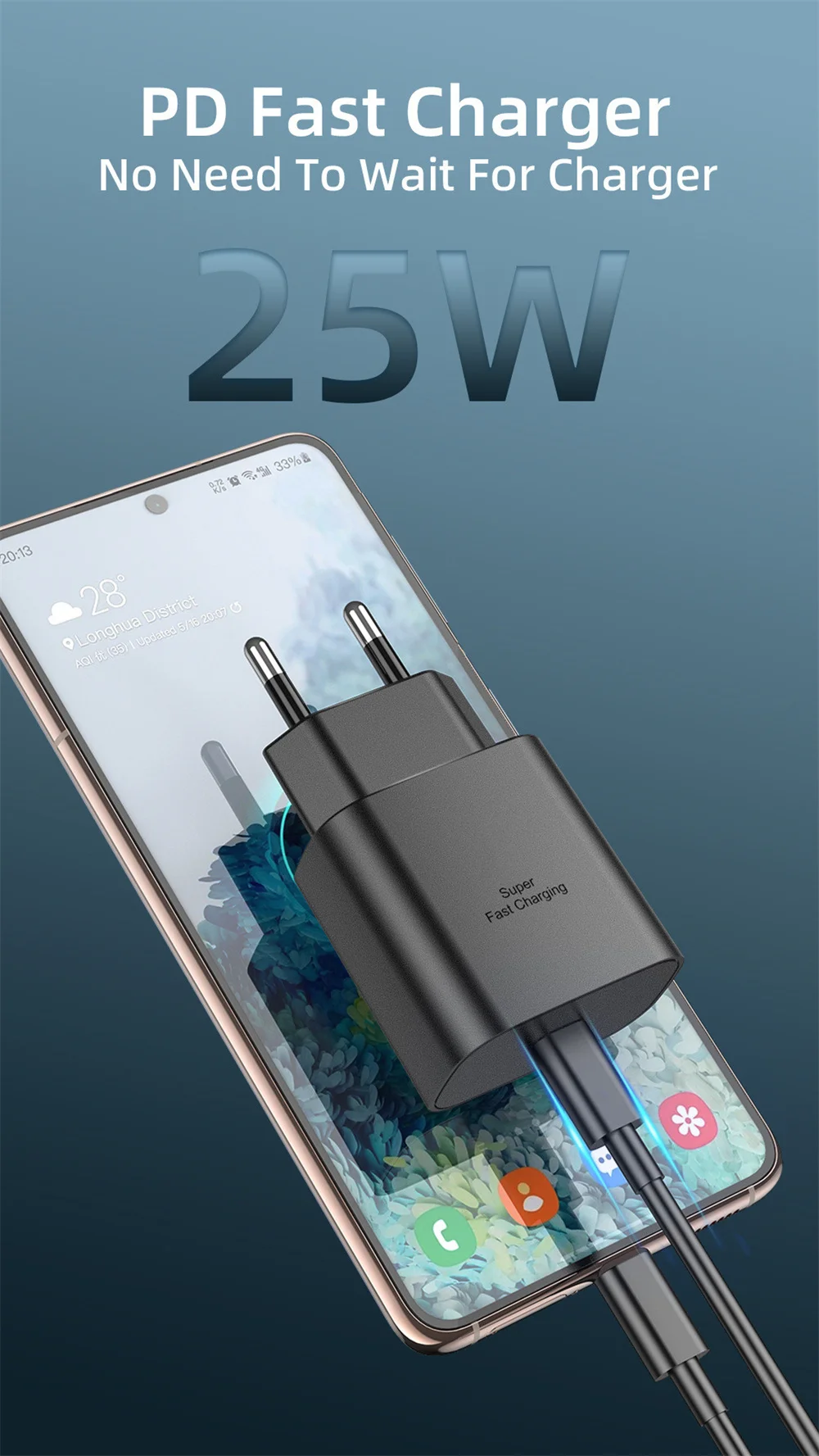 5/10pcs 25W Fast Charging Type C PD Wall Charger USB-C Power Adapter For Samsung S20 S21 S22 S23 Note 20 Extra Cable - náhled 5
