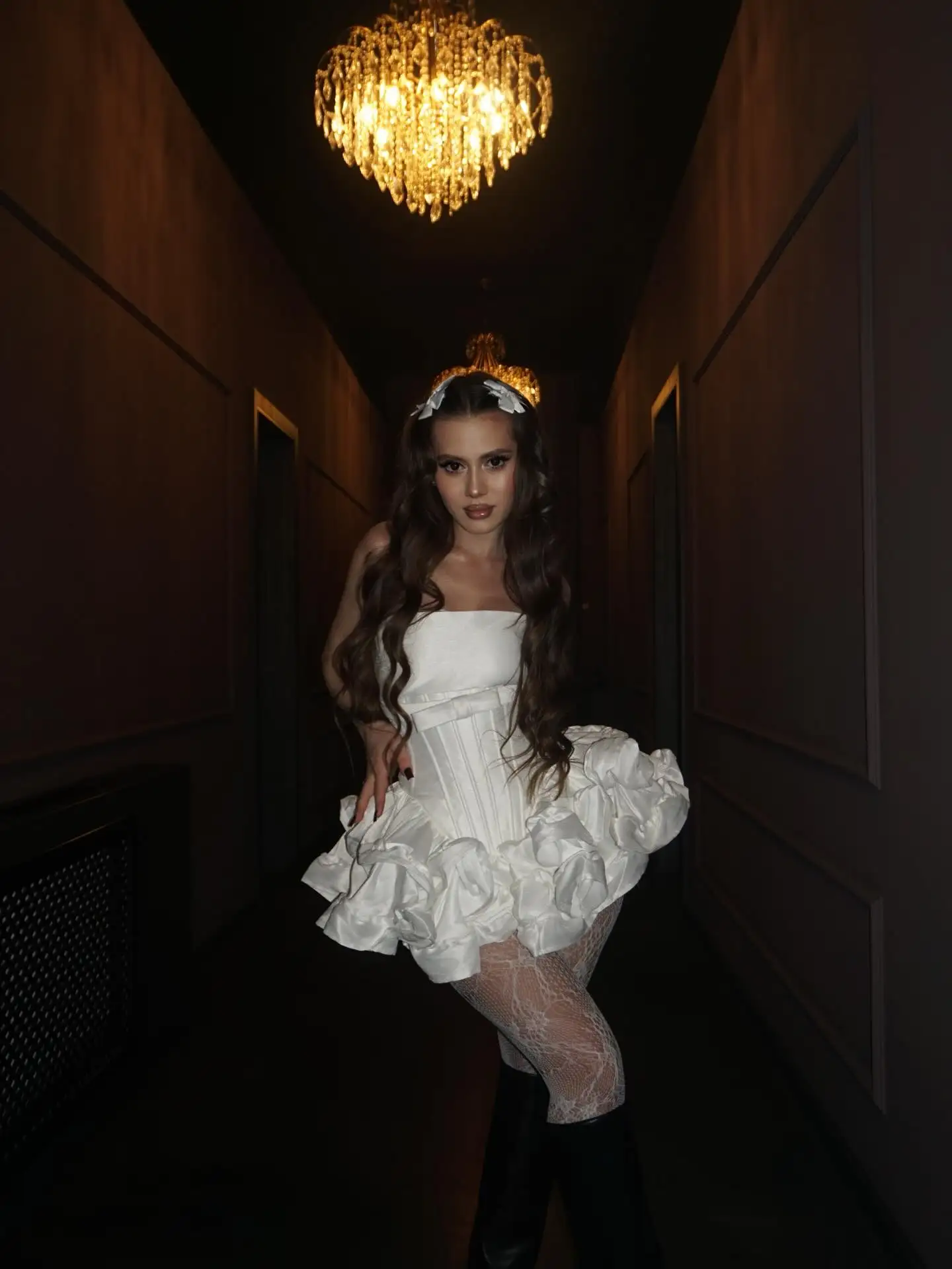 Customized Ruffled Satin Corset Mini Wedding Dress Halter Tiered Bottom Short Bridal Gown with Bow Tie Detail