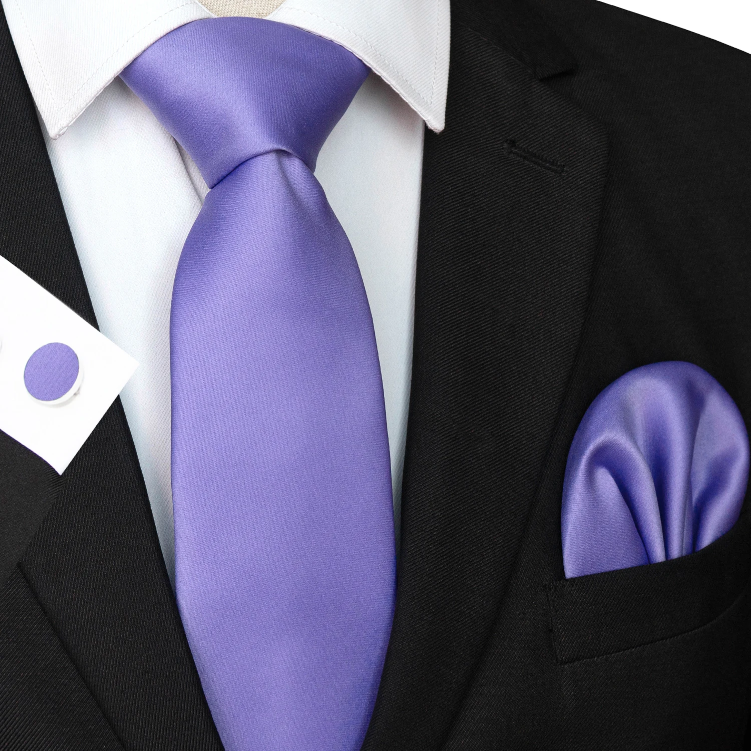 30 verschiedene Farben, solide Polyester-Krawatten für Herren, Einstecktuch, Manschettenknöpfe, Geschenk, Hochzeits- und Party-Accessoires, 8cm Krawatten-Set, kostenloser Versand – Detail 28