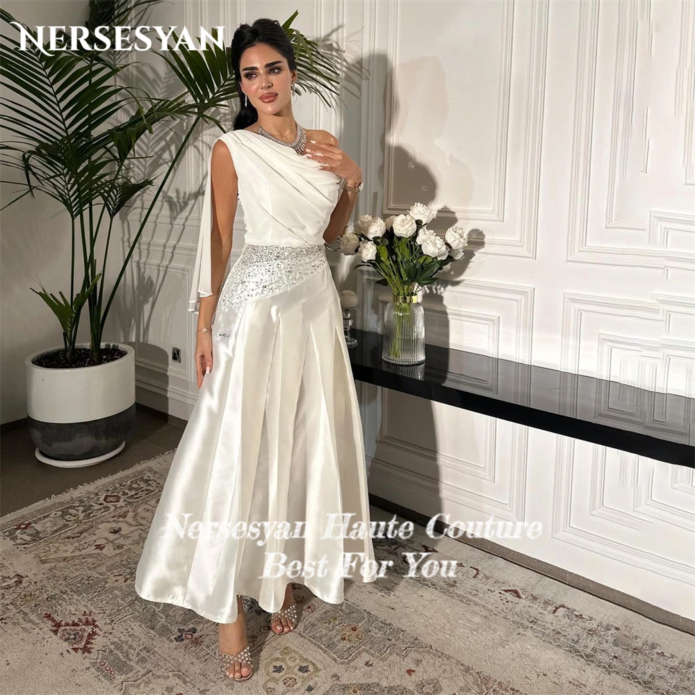 Nersesyan Elegant Glitter Bridal Gowns For Wedding Party Pleats Draped One Shoulder Bride Dresses فساتين حفلات الزفاف  Saudi