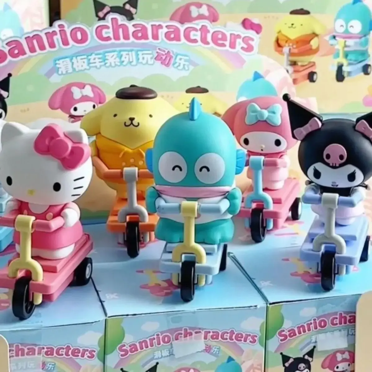 

Оригинальные персонажи Sanrio, серия скутеров, слепая коробка, игрушки, подарок, аниме-фигурки, Hellokitty Pochacco Hangyodon, украшение для рабочего стола, дети