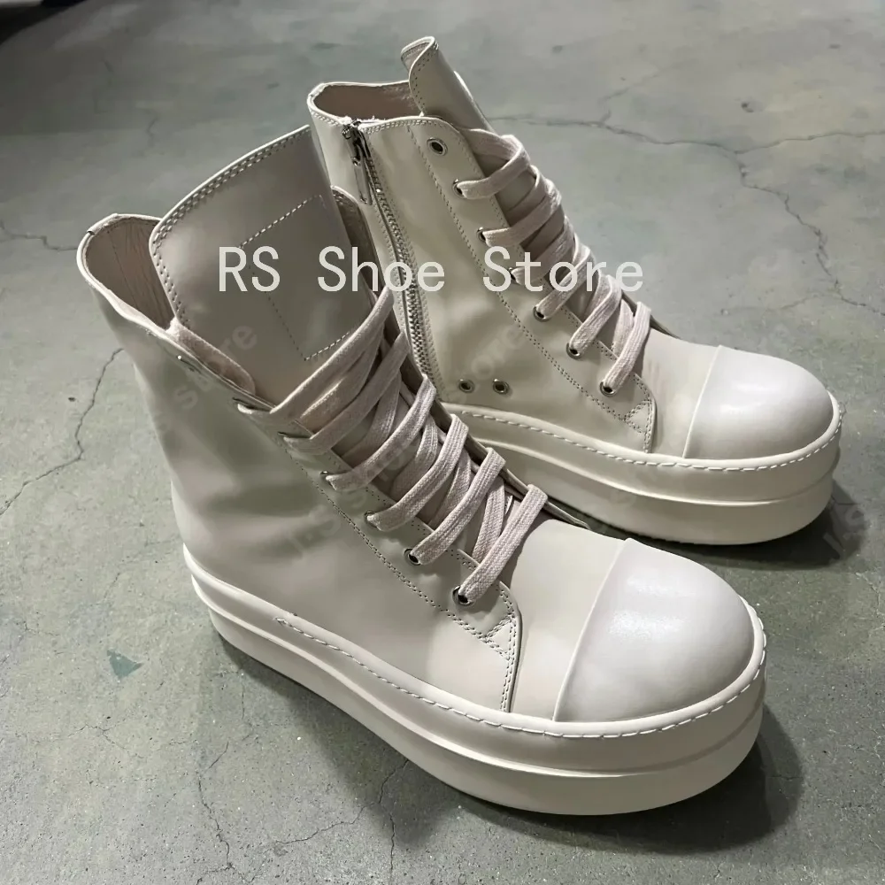 

Ro Designer Boots Men Sneaker Women Ivory White Leather Ankle Boot Lace Up Platform 6cm Thick Sole High Top Casual Shoe