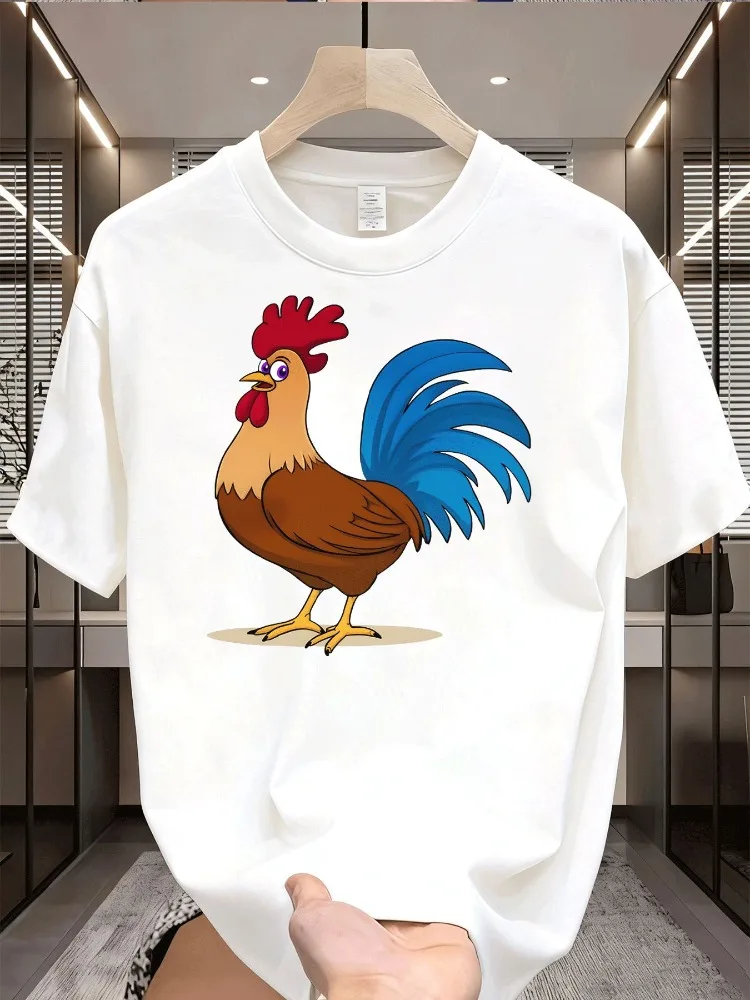 Men Summer Rooster Print T Shirt Streetwear Crew Neck Soft Breathable Loose Fashion Top Male Daily Short Sleeve Animal Tee