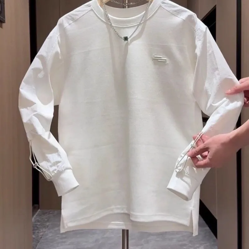 Otoño nueva moda empalme cuello redondo Top suelto versátil sudadera Casual de manga larga para hombres