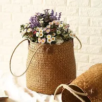 Handmade Grass Woven Flower Basket StorageBasket Creative Dry Flower Insertion basket Circular Handheld GiftBasket Flower Set