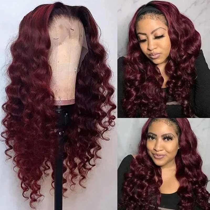 

26 inch Ombre WineBody Wave Long 180% Density Lace Front Wig For Black Women Babyhair Preplucked Natural Hairline Glueless Daily