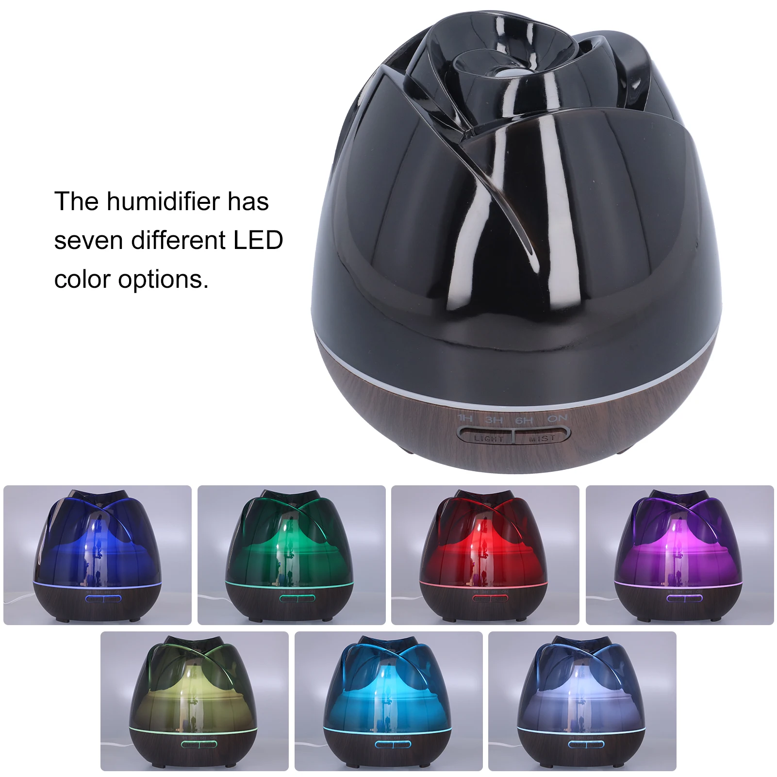 

Humidifier 400ml Wood Grain Air Humidifier Timing 1H/3H/6H/ON 7‑color Remote Control Aromatherapy Diffuser with Night Light