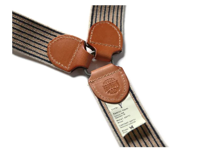 BRONSON Vintage Y Shape Suspenders, Old Time Patch Leather Braces, American Workwear Retro Shoulder Straps