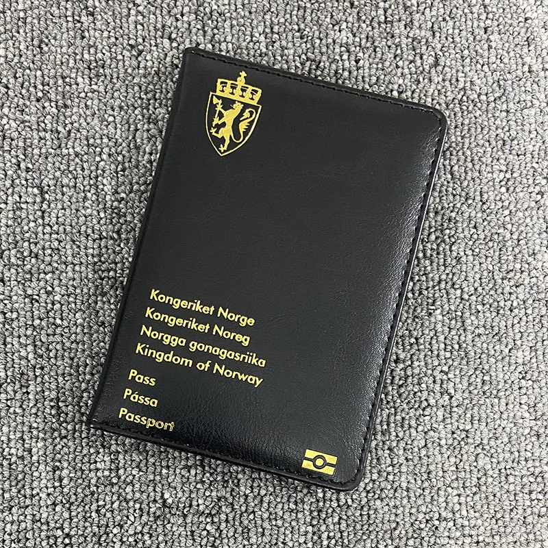 Capa de passaporte do Reino da Noruega, couro PU preto, Kongeriket, suporte nórdico