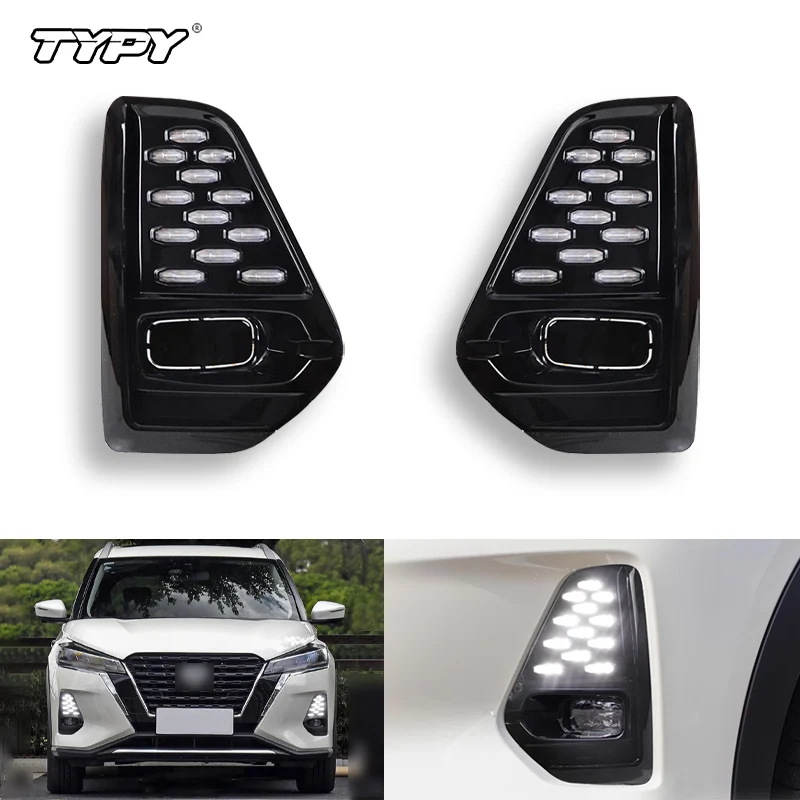 

TYPY LED DRL Fog Lamp cover For Nissan Kicks 2021 2022 Fog Light Daytime Running Light Grill Bezel Frame Wire Harness Switch