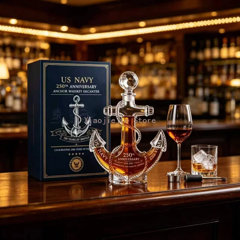 Unique Wine Decanter US Maritime 250th Anniversaries Whiskey Carafe Bourbon Aerator Decor for Fathers Men Husbands Bartenders