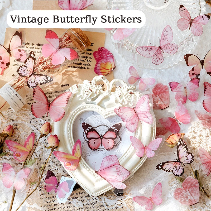 Paquete de pegatinas de mariposa Vintage, calcomanías de tarjetas de felicitación, pegatinas de decoración de diario DIY, suministros de álbum de