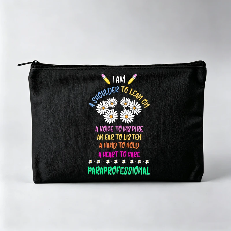 Women's Daisy and Typography Print Makeup Bag, Casual Cosmetic Storage Pouch for Daily Use