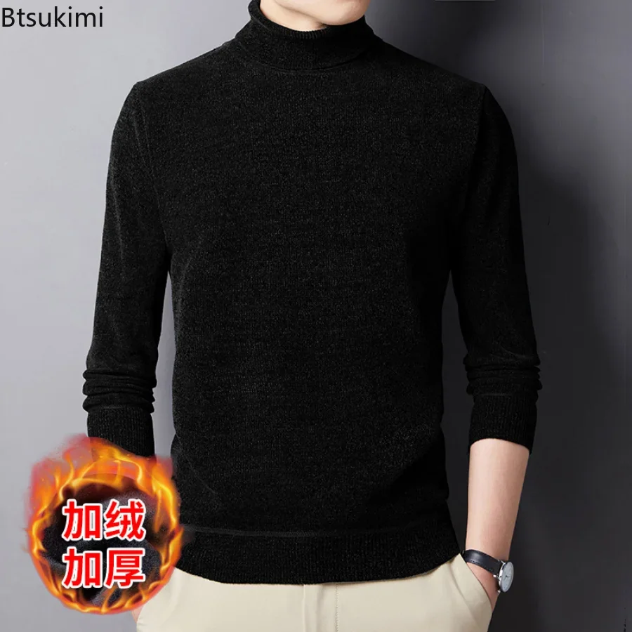 Autumn Winter Knitted Warm Sweater Men Turtleneck Solid Pullover Male Fashion Thickening Middle-aged Long-sleeved Top Pullover