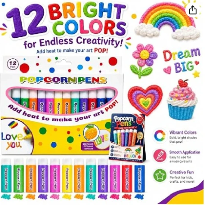 3D Bubble Pen Puffy Paint Popcorn Set Popcorns Drawing Pens Puffy Paint Effect Art Pens Craft Set Popcorn Drawing Drawing Tool